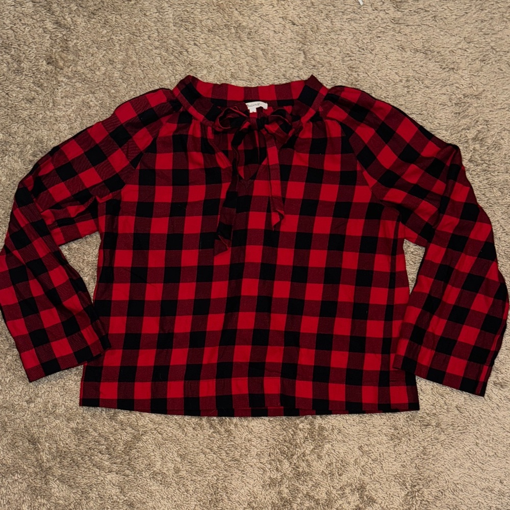 Madewell Buffalo Plaid Tie Neck Blouse